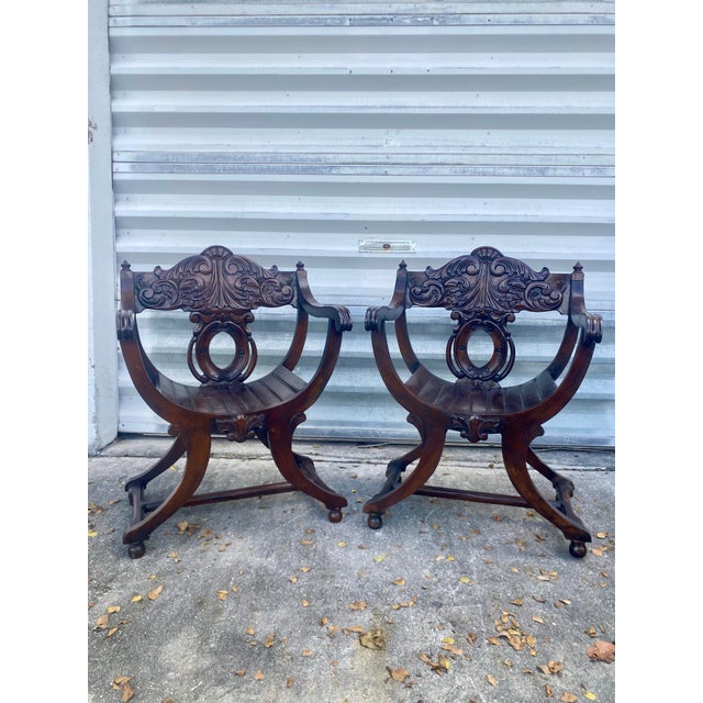 Savonarola Style Chairs a Pair . For Sale - Image 11 of 12