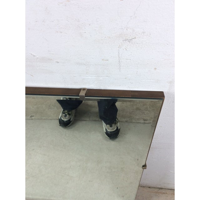 Mid Century Modern Long Rectangular Wall Mirror With Beveled Edge and Brass Accents For Sale - Image 4 of 18