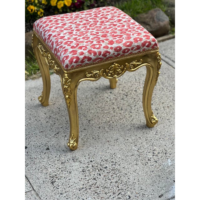 Louis XV Gold Leaf Bench Stool Ottoman with Solid Wood Frame P
