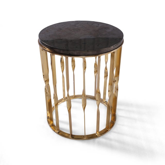 2020s Rare Pyrite Golden Gemstone Luxe 18" Round Accent Side Table For Sale - Image 5 of 5