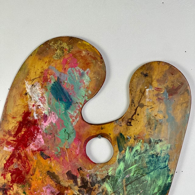 Vintage Artist's Large Kidney Bean Shaped Painting Palette With Pink, Red, & Green For Sale In New York - Image 6 of 7