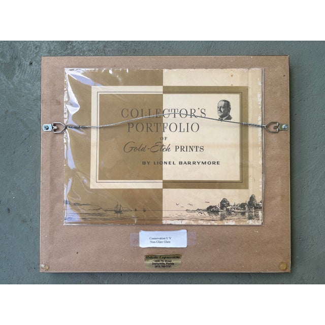 Printmaking Materials Pair of Framed Lionel Barrymore Gold-Etch Prints “Nantucket” & “Shoreside Farm” For Sale - Image 7 of 12