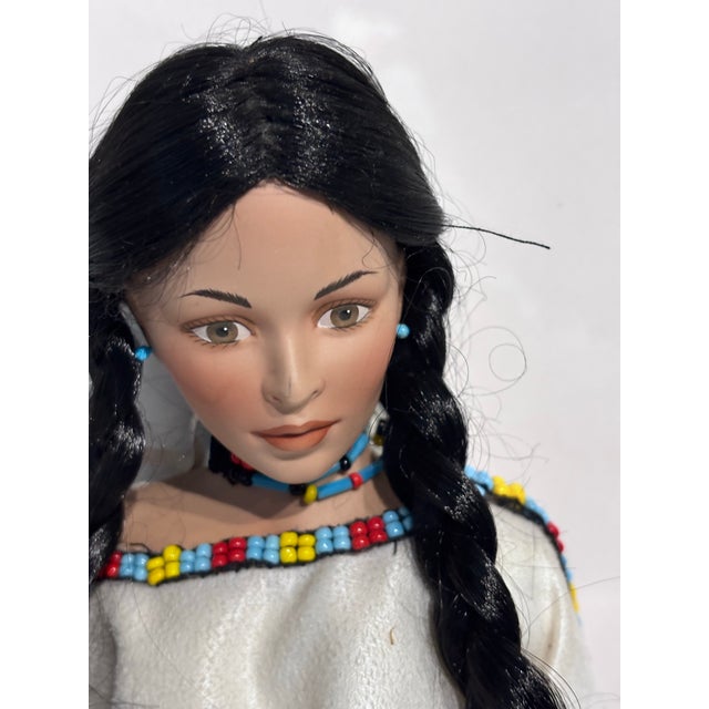 Late 20th Century Danbury Mint White Feather 'Princess of the Sioux' Porcelain Doll. For Sale - Image 9 of 9