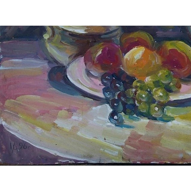 1990s Antique Still Life Oil Painting: Flowers and Food by Ukrainian Artist 46-64 For Sale - Image 5 of 6