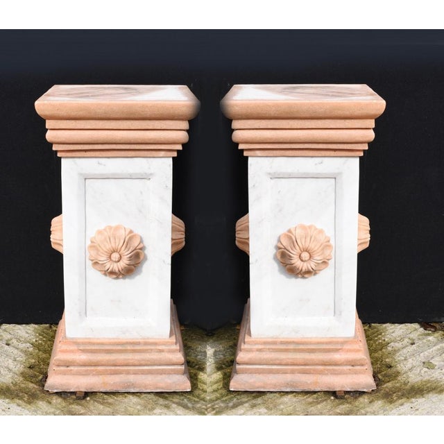 Brown Italian Marble Pedestal Column Tables, Set of 2 For Sale - Image 8 of 8