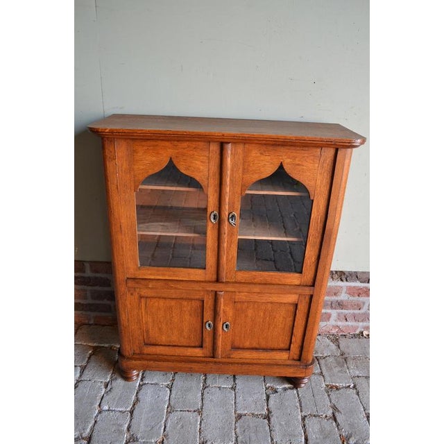 Brown Antique Oak Wooden Display Cabinet For Sale - Image 8 of 10