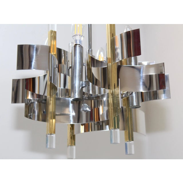 1970s Gaetano Sciolari Brass and Chrome Chandelier For Sale - Image 11 of 13