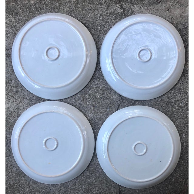 Mid 20th Century Japanese Hand Painted Koi Fish Ceramic Plates in Blue