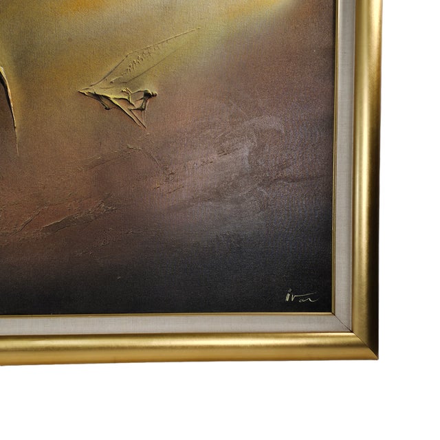 Large Scandinavian Modern Abstract Oil Painting Signed Ivar Bruun, Gilt Frame, 46" For Sale - Image 9 of 12