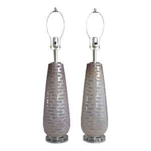 Mid 20th Century Etched Mezza Style Murano Lamps - a Pair