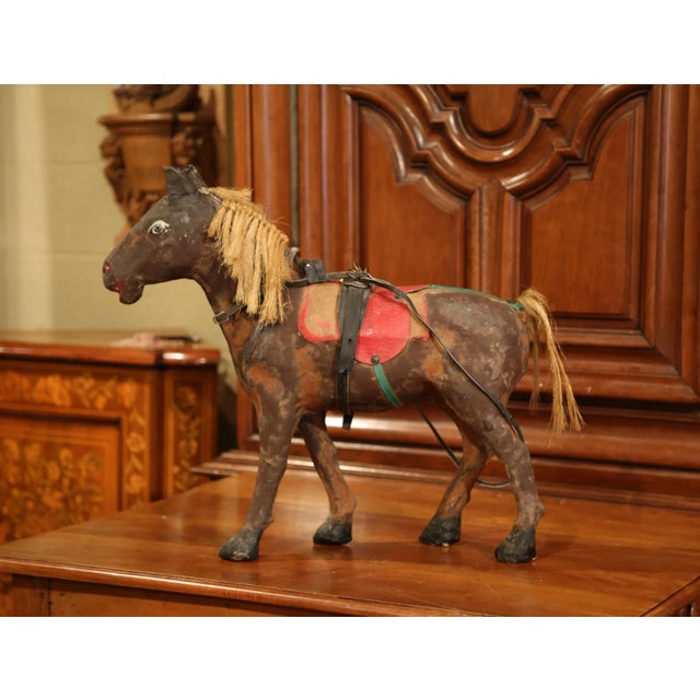 19th Century French Leather and Papier Mâché Horse Sculpture With Horsehair Mane For Sale - Image 10 of 10