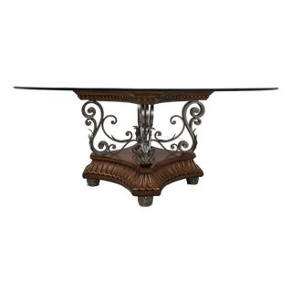 Marge Carson Round Glass Top Continental Dining Room Table For Sale