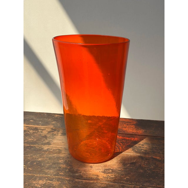 Glass Vintage Large-Scale Orange Blown Glass Vessel, Circa 1970s For Sale - Image 7 of 14