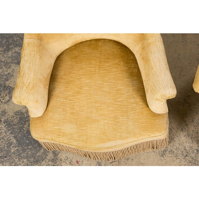 Mid 19th Century 19th Century French Napoleon III Armchairs W/ Buttercream Ochre Velvet - A Pair For Sale - Image 5 of 18