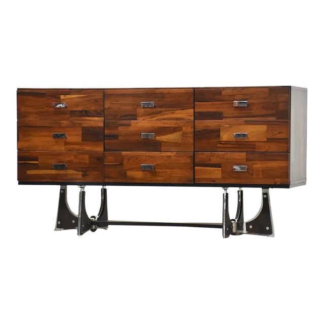 1960s Rosewood and Chrome Brutalist Dresser For Sale