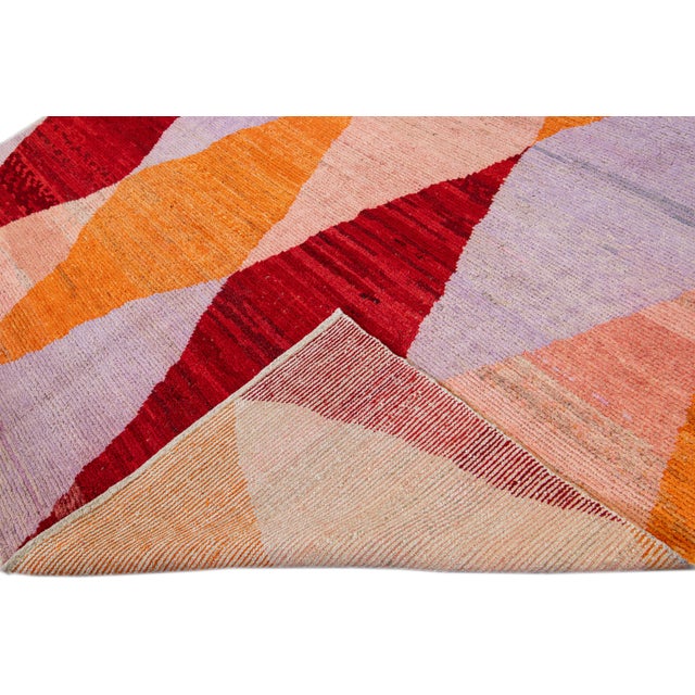 Turkish Modern Turkish Multicolor Geometric Diamond Pattern Wool Rug For Sale - Image 3 of 11