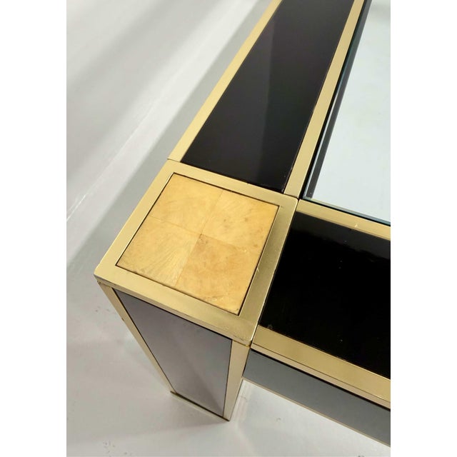 Beige Square Coffee Table in Black Lacquer, Brass and Glass attributed to Pierre Cardin, France, 1970s For Sale - Image 8 of 10