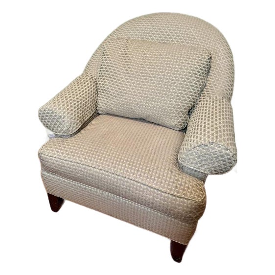 Custom Ethan Allen Neutral Patterned Club Chair With Down-Blend Cushioning For Sale