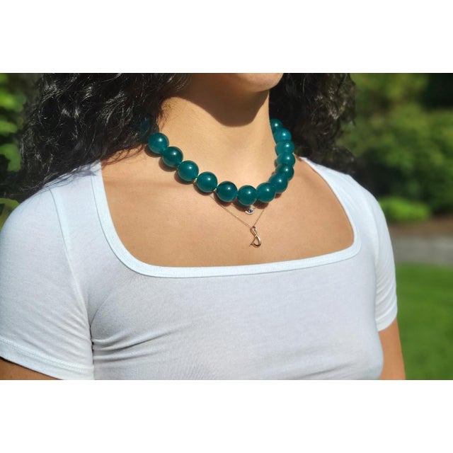 Gemstone Mozambique Amazonite Beaded Necklace With Gold Plated Amazonite Clasp For Sale - Image 7 of 11