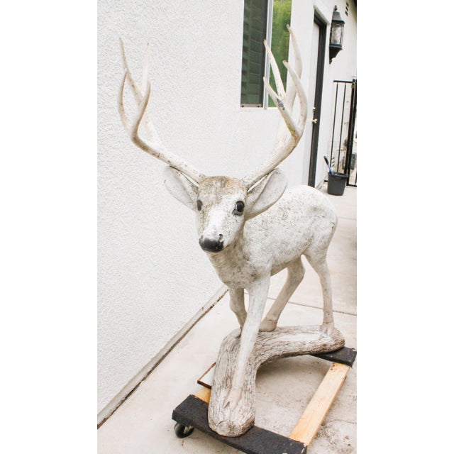 1990's Life-Size Cast Concrete Stag Deer Sculpture. Standing proudly at four feet tall, this impressive garden figure...