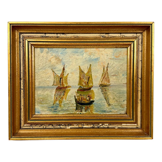 Bergmann, Boats, Oil on Board, 1900s, Framed For Sale