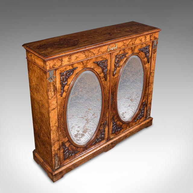 Wood Antique Morning Room Book Cabinet, English Walnut Mirror Front Bookcase, Regency For Sale - Image 7 of 12