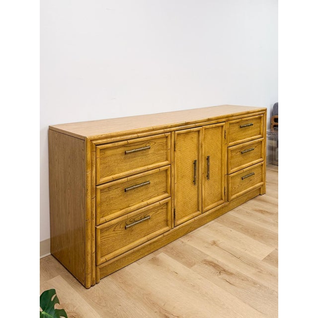 Lea Furniture Faux Bamboo Nine Drawer Dresser Vintage Coastal Bedroom Furniture For Sale In Tampa - Image 6 of 11