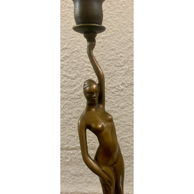 Art Deco Bronze Nude Figurative Candlestick by Robert Garrett Thew, C. 1930 For Sale - Image 4 of 5