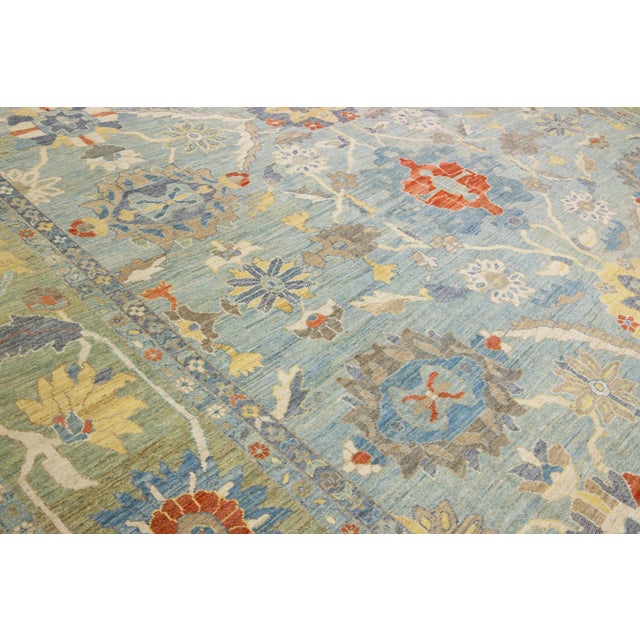 Modern Sultanabad Blue Handmade Floral Wool Rug For Sale - Image 10 of 11