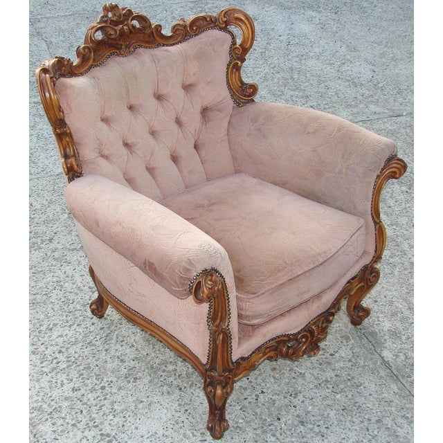 Wood Vintage French Armchair in Fabric and Wood, 1960s For Sale - Image 7 of 13