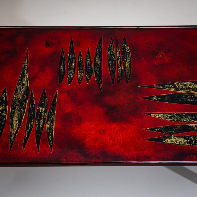 Mid-Century Modern Coffee Table With Red Enamel Top, by Erwin Walter Burger (1909-1982), Italy For Sale - Image 3 of 7