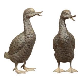 Vintage Bronze Ducks Standing on Their Palmed Feet, circa 1940 - a Pair For Sale