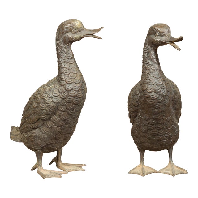 Vintage Bronze Ducks Standing on Their Palmed Feet, circa 1940 - a Pair For Sale
