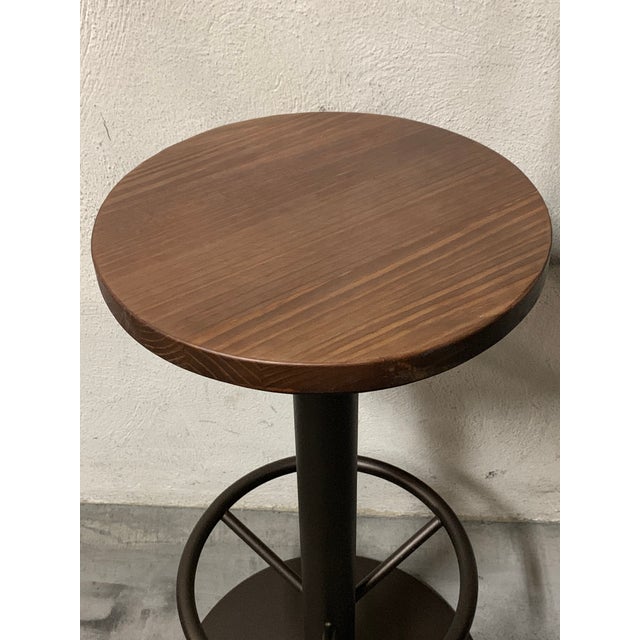 French Provincial New Round Folding Bistro Table With Wood Top & Iron Base For Sale - Image 3 of 7
