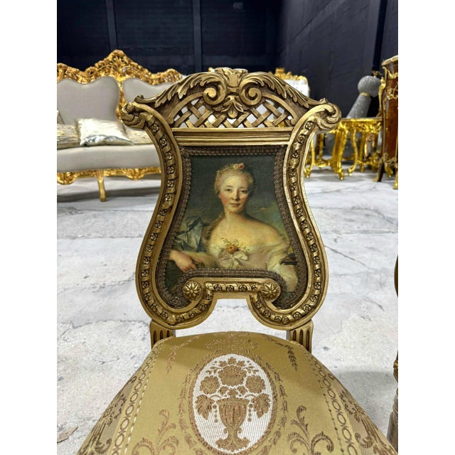 French Rococo Gold Accent Chair With Lady Portrait Set of 2 For Sale - Image 9 of 10