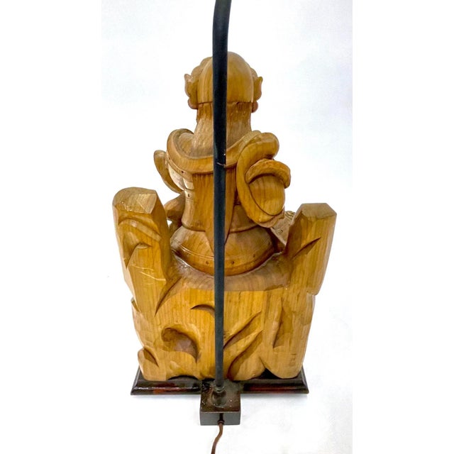 Brown Antique Hand-Carved Asian Ancestor Figurine Lamp For Sale - Image 8 of 12