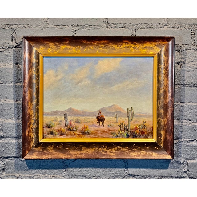 Herbert Sartelle- Mexican on a Donkey crossing the Sonora Desert -1930s Oil painting American Impressionist - Oil painting...