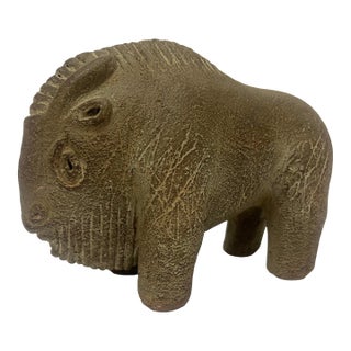 Midcentury Stone Bison Sculpture For Sale