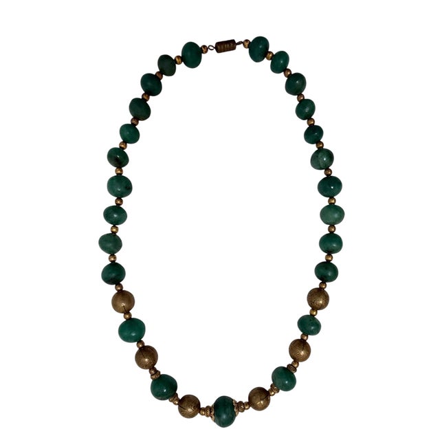 Antique Jade and Brass Necklace For Sale - Image 4 of 5