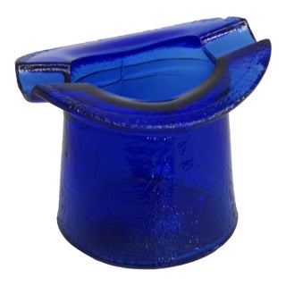 Cobalt Blue Frosted Glass Top Hat Toothpick Holder Ash Tray 4576b For Sale