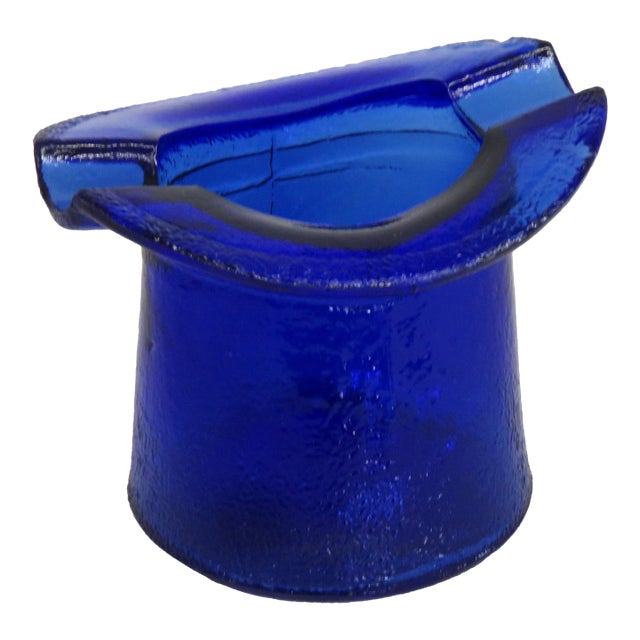Cobalt Blue Frosted Glass Top Hat Toothpick Holder Ash Tray 4576b For Sale