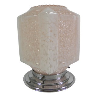 Art Deco Ceiling Lamp with Pink Cloudy Shade, 1930s For Sale