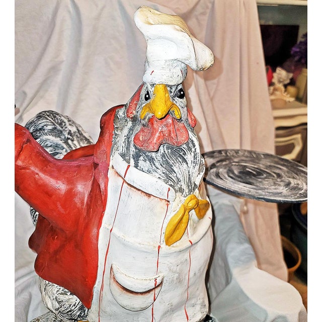 Arts & Crafts 1990s Funky Rooster Chef as Waiter After Bill Huebbe Figurine For Sale - Image 3 of 9