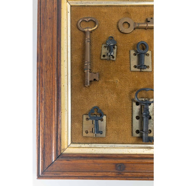 Wood 20th Century Assemblage of Vintage and Antique Keys in Walnut Frame For Sale - Image 7 of 12