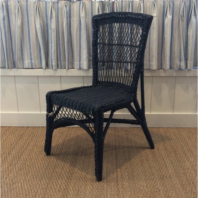 Vintage Blue Wicker Accent Chair | Chairish