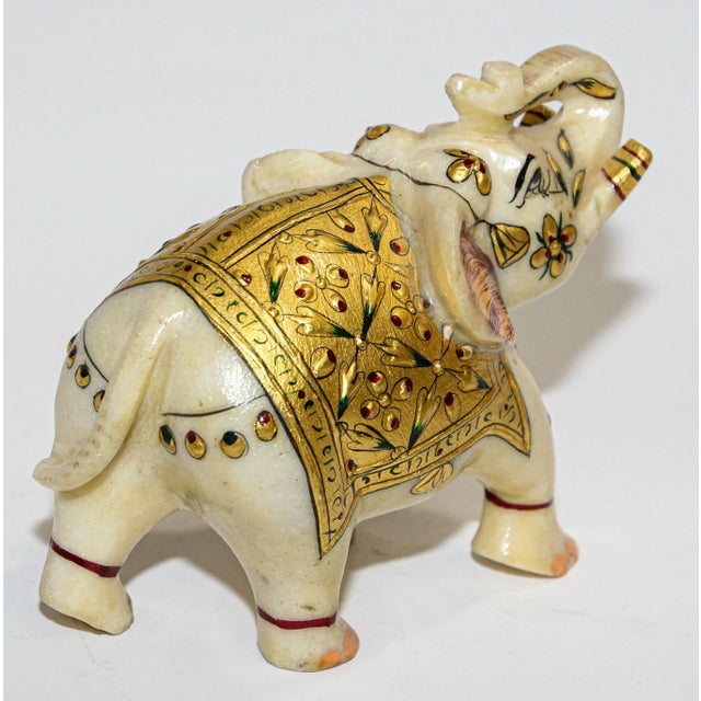 Vintage White Marble Jeweled Elephant Sculpture Paper Weight For Sale - Image 10 of 13