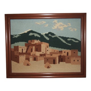 Vintage Taos New Mexico Needlepoint Wall Art For Sale