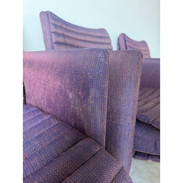 1980s Postmodern Vladimir Kagan Style Upholstered Dining Armchairs With Casters – Set of 4 For Sale - Image 13 of 17