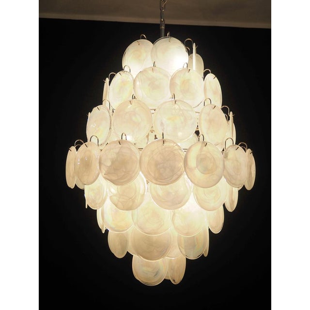 Large Vintage Italian Murano Chandelier with 87 White Alabaster Disks, 1990s For Sale - Image 6 of 18