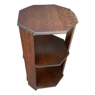 Vintage Art Deco Oak Octagon End Table / Side Table For Sale